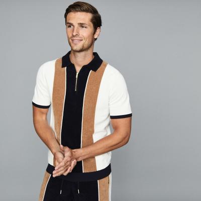 Claude Navy Stripe Detailed Zip Neck Polo Shirt – REISS