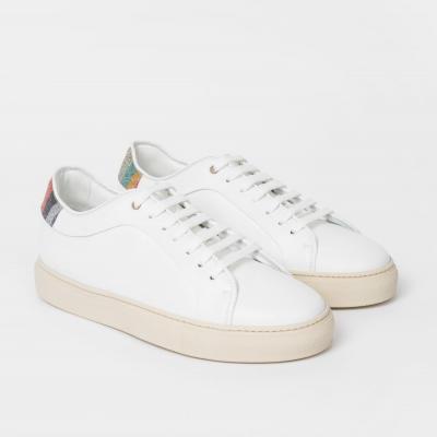 Womens White Leather Basso Trainers Glitter Swirl Details - Paul Smith