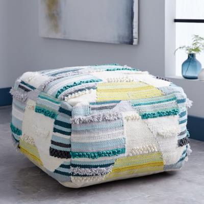 Terrace Stripe Pouf - Light Pool - west elm