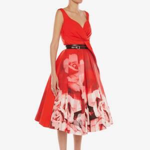 Rose Check Midi Dress in Red Alexander McQueen GB