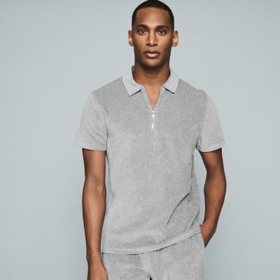 Dalston Grey Towelling Zip Neck Polo – REISS
