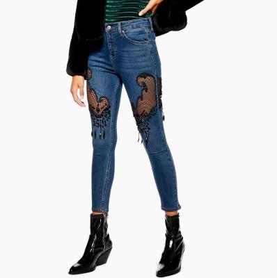 Mid Blue Fishnet Beaded Jeans - Topshop