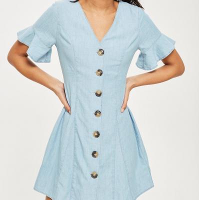 Horn Button Flippy Denim Dress - Topshop USA