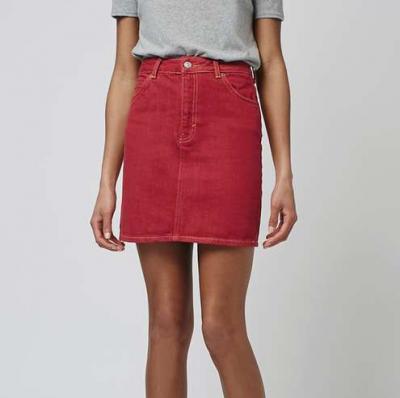 MOTO Red Denim Mini Skirt - Topshop
