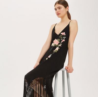 Embroidered Fringe Slip Dress - Topshop