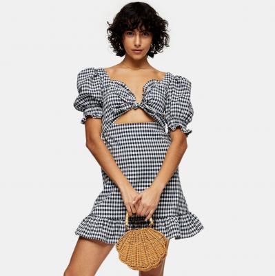 Navy Gingham Tie Front Mini Dress Topshop
