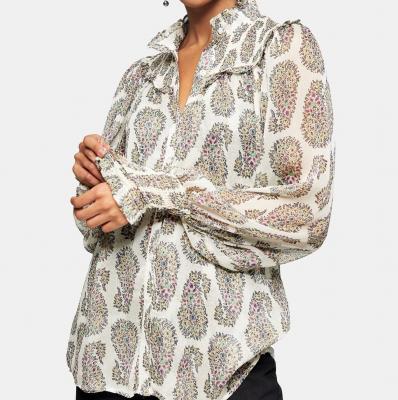 Paisley Print Shirred Blouse Topshop