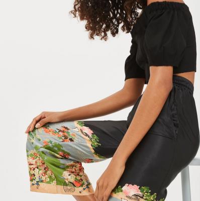 Chinese Artwork Satin Cropped Trousers - TopShop