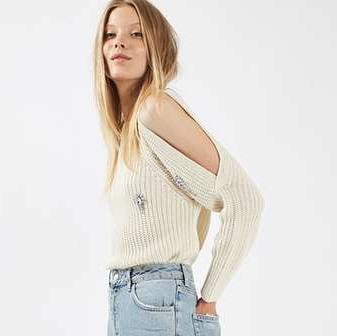 Ribbed Embellished Cold Shoulder Jumper - Topshop