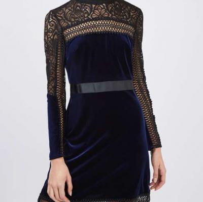 Velvet Lace Trim Aline Dress - Topshop