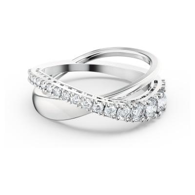 Twist ring, White, Rhodium plated Swarovski
