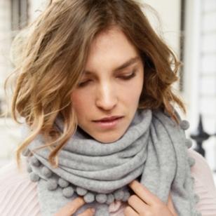 Ultimate Cashmere Pom-Pom Shawl Hats & Scarves The White Company UK