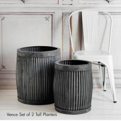 Weathered Metal Planters - Set of 2 Vence Tall Planters	