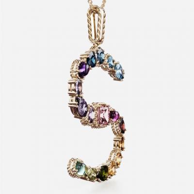 Collection - RAINBOW ALPHABET S PENDANT IN YELLOW GOLD WITH MULTICOLOR FINE GEMS