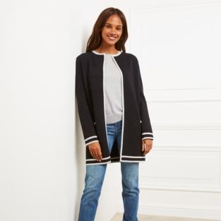 Wool-Cotton Tipped Coatigan Cardigans The White Company UK