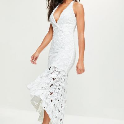 White Lace Fishtail Maxi Dress Missguided