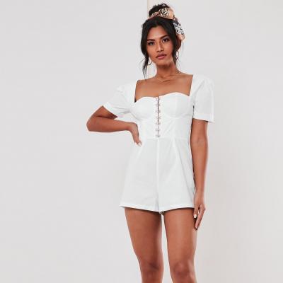 White Poplin Hook And Eye Milkmaid Playsuit Missguided