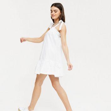 White Tie Strap Tiered Mini Sundress New Look