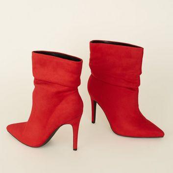 Wide Fit Red Suedette Stiletto Slouch Boots New Look