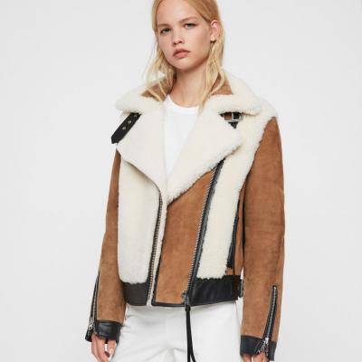 ALLSAINTS UK: Womens Elia Shearling Biker Jacket (toffee_chalk_white)