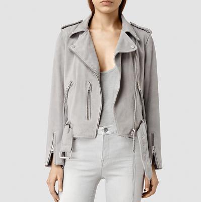 ALLSAINTS Womens Plait Balfern Biker Jacket (Light Grey)