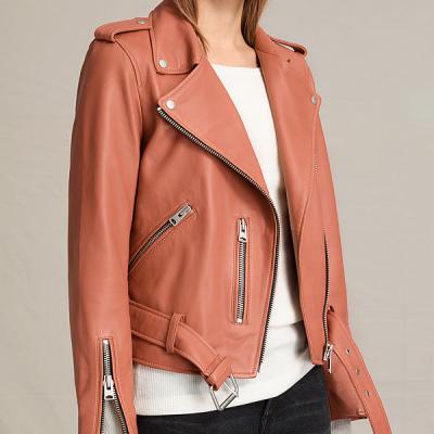 ALLSAINTS UK: Womens Balfern Leather Biker Jacket (Burnt Coral)