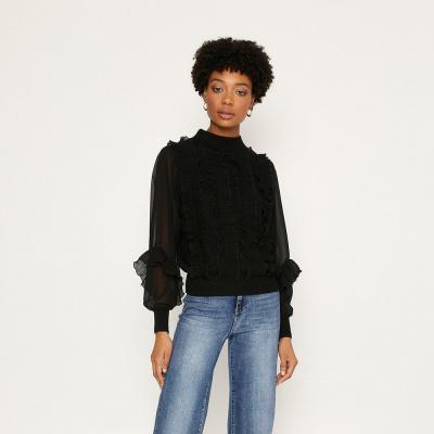 Oasis Black Woven Frill Mix Jumper
