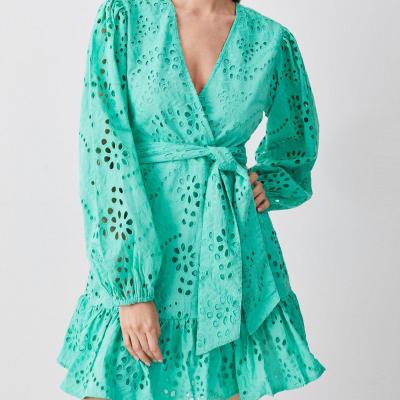 Cotton Broderie Wrap Mini Dress Karen Millen