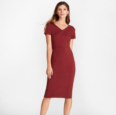 Ponte-Knit V-Neck Sheath Dress Brooks Brothers