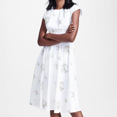 Floral-Embroidered Plaid Jacquard Cotton Dress - Brooks Brothers