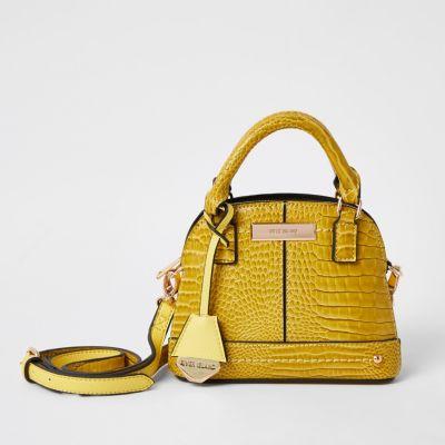 Yellow croc embossed cross body kettle bag River Island