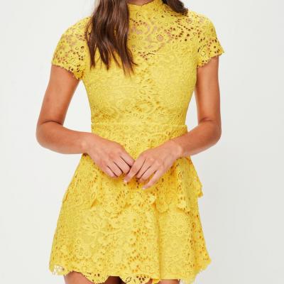 Yellow Lace Mini Dress Missguided