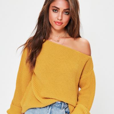 Yellow Off Shoulder Knitted Jumper - Missguided