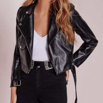 MISSGUIDED petite faux leather biker jacket black