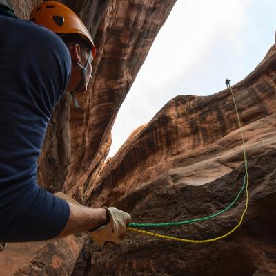 Abseil down a rock-face