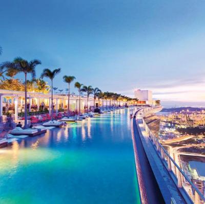 Swim in the rooftop pool at Marina Bay Sands; Singapore