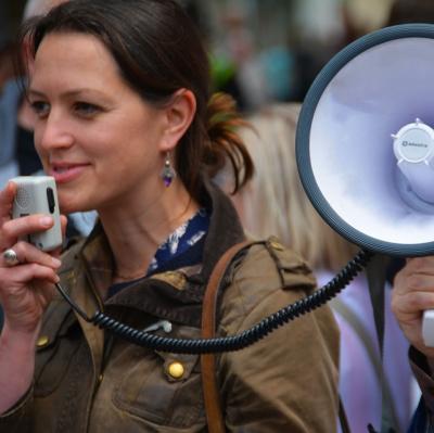 Speak into a megaphone