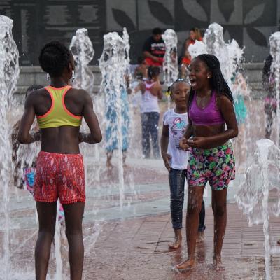 Walk through water fountains