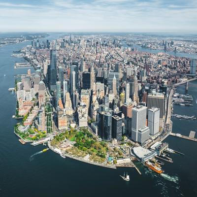 Helicopter flight over Manhattan