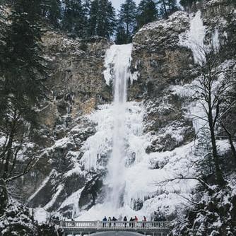 See a frozen waterfall