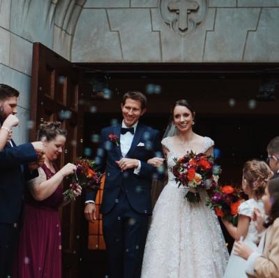 Blow bubbles at a wedding