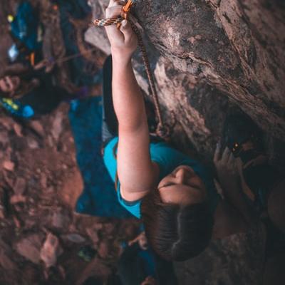 Climbing a rock face