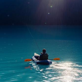 Fishing from a canoe