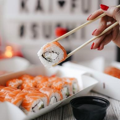 Eat sushi with chopsticks