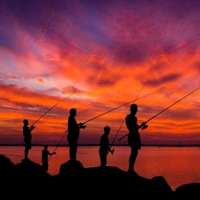 Sea fishing at sunset